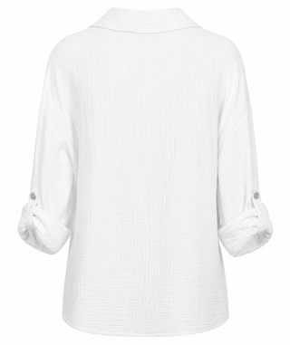 Breezy Gauze Italian Button Up Top- White
