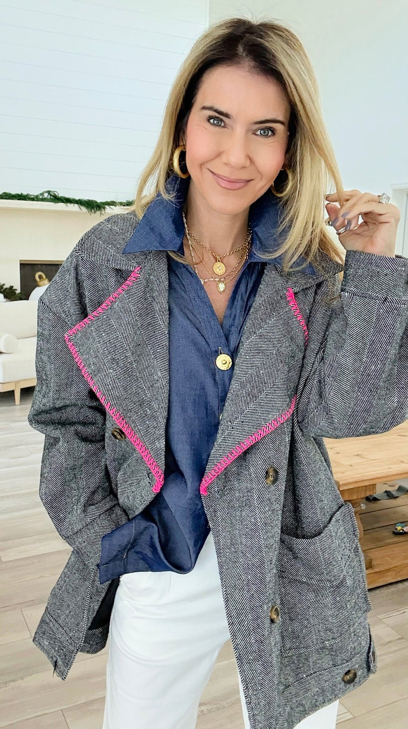 Bright Herringbone Star Italian Jacket-160 Jackets-AZUL MONACO-Coastal Bloom Boutique, find the trendiest versions of the popular styles and looks Located in Indialantic, FL