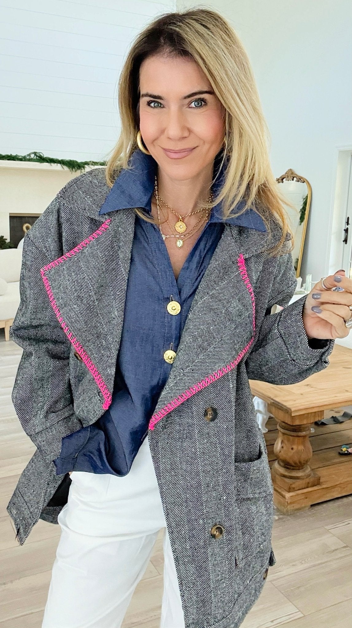 Bright Herringbone Star Italian Jacket-160 Jackets-AZUL MONACO-Coastal Bloom Boutique, find the trendiest versions of the popular styles and looks Located in Indialantic, FL