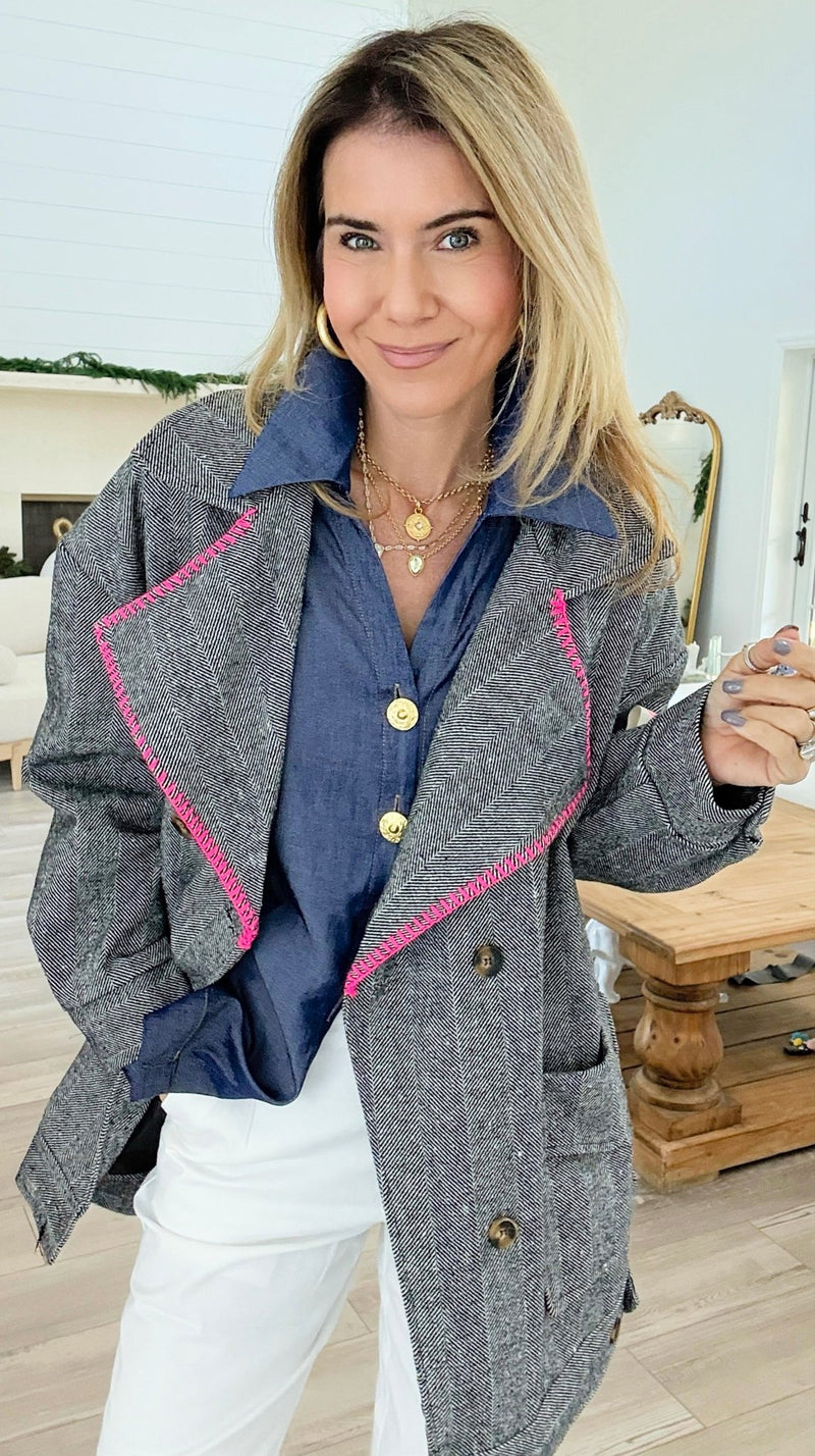Bright Herringbone Star Italian Jacket-160 Jackets-AZUL MONACO-Coastal Bloom Boutique, find the trendiest versions of the popular styles and looks Located in Indialantic, FL