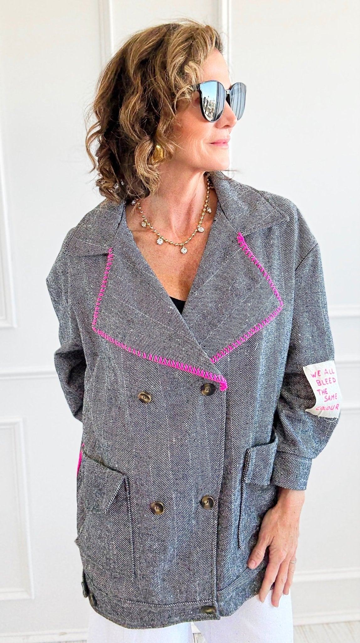 Bright Herringbone Star Italian Jacket-160 Jackets-AZUL MONACO-Coastal Bloom Boutique, find the trendiest versions of the popular styles and looks Located in Indialantic, FL