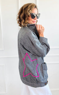 Bright Herringbone Star Italian Jacket-160 Jackets-AZUL MONACO-Coastal Bloom Boutique, find the trendiest versions of the popular styles and looks Located in Indialantic, FL