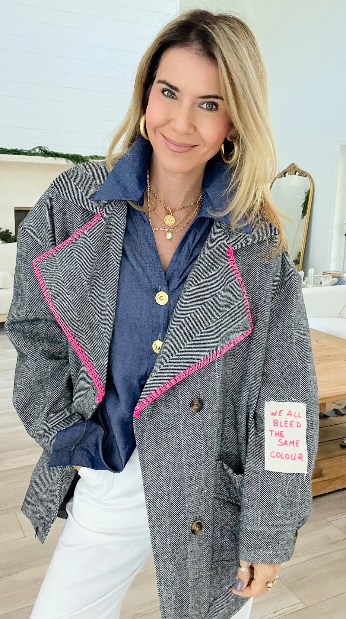 Bright Herringbone Star Italian Jacket-160 Jackets-AZUL MONACO-Coastal Bloom Boutique, find the trendiest versions of the popular styles and looks Located in Indialantic, FL