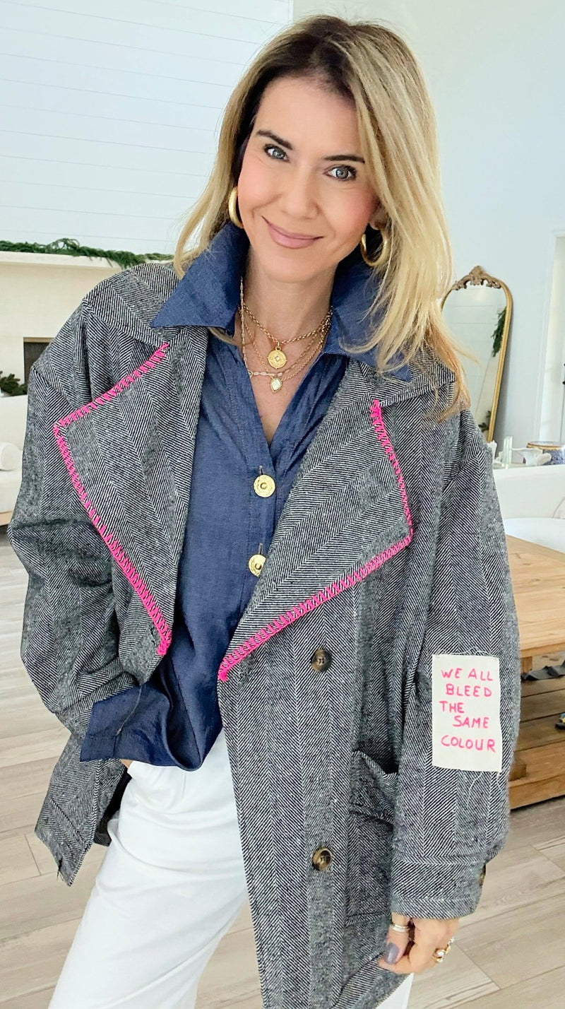 Bright Herringbone Star Italian Jacket-160 Jackets-AZUL MONACO-Coastal Bloom Boutique, find the trendiest versions of the popular styles and looks Located in Indialantic, FL