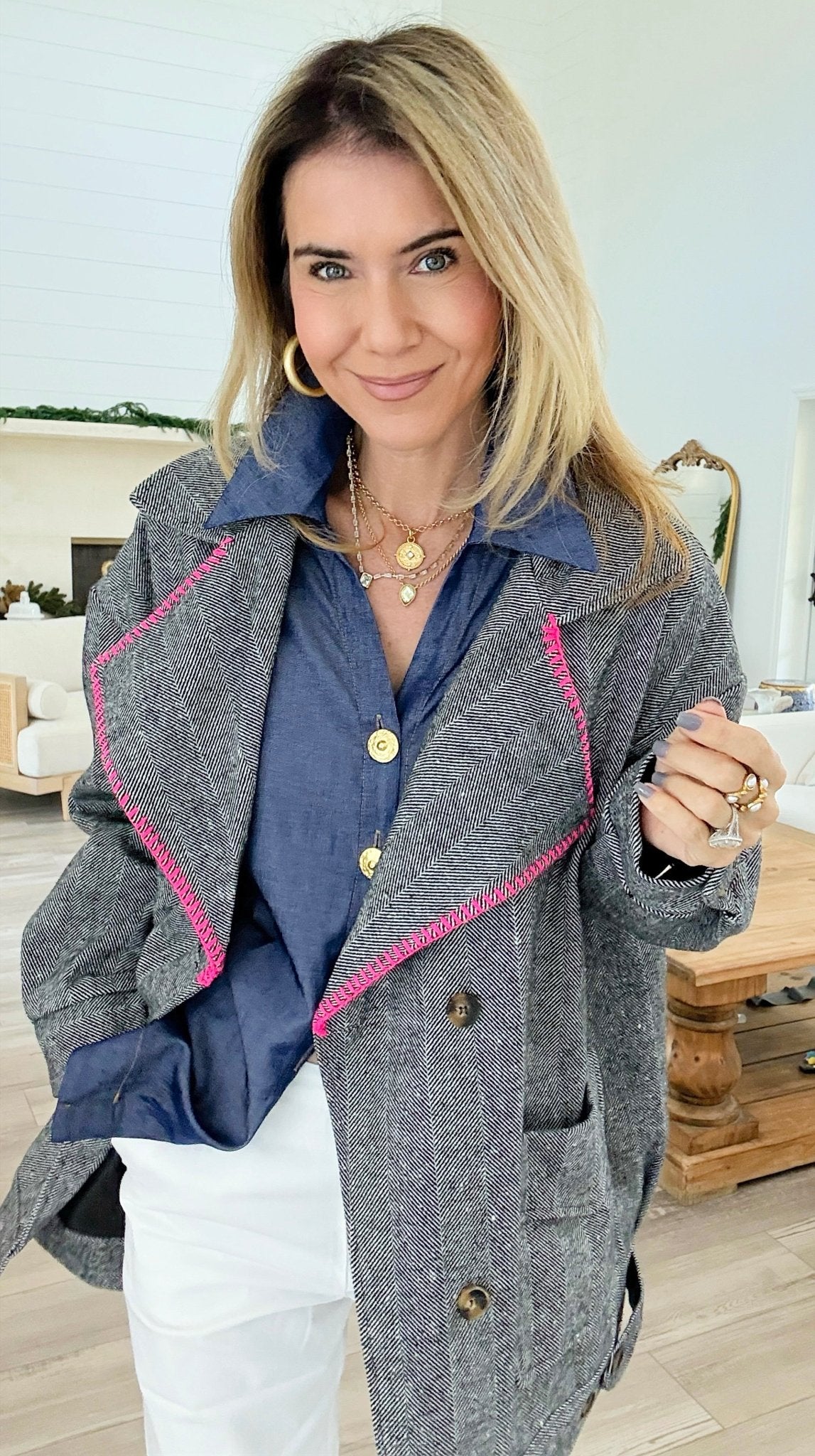 Bright Herringbone Star Italian Jacket-160 Jackets-AZUL MONACO-Coastal Bloom Boutique, find the trendiest versions of the popular styles and looks Located in Indialantic, FL