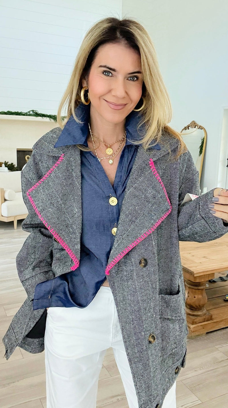 Bright Herringbone Star Italian Jacket-160 Jackets-AZUL MONACO-Coastal Bloom Boutique, find the trendiest versions of the popular styles and looks Located in Indialantic, FL