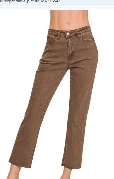 Washed Edge Cropped Jeans - Brown-190 Denim-Zenana-Coastal Bloom Boutique, find the trendiest versions of the popular styles and looks Located in Indialantic, FL