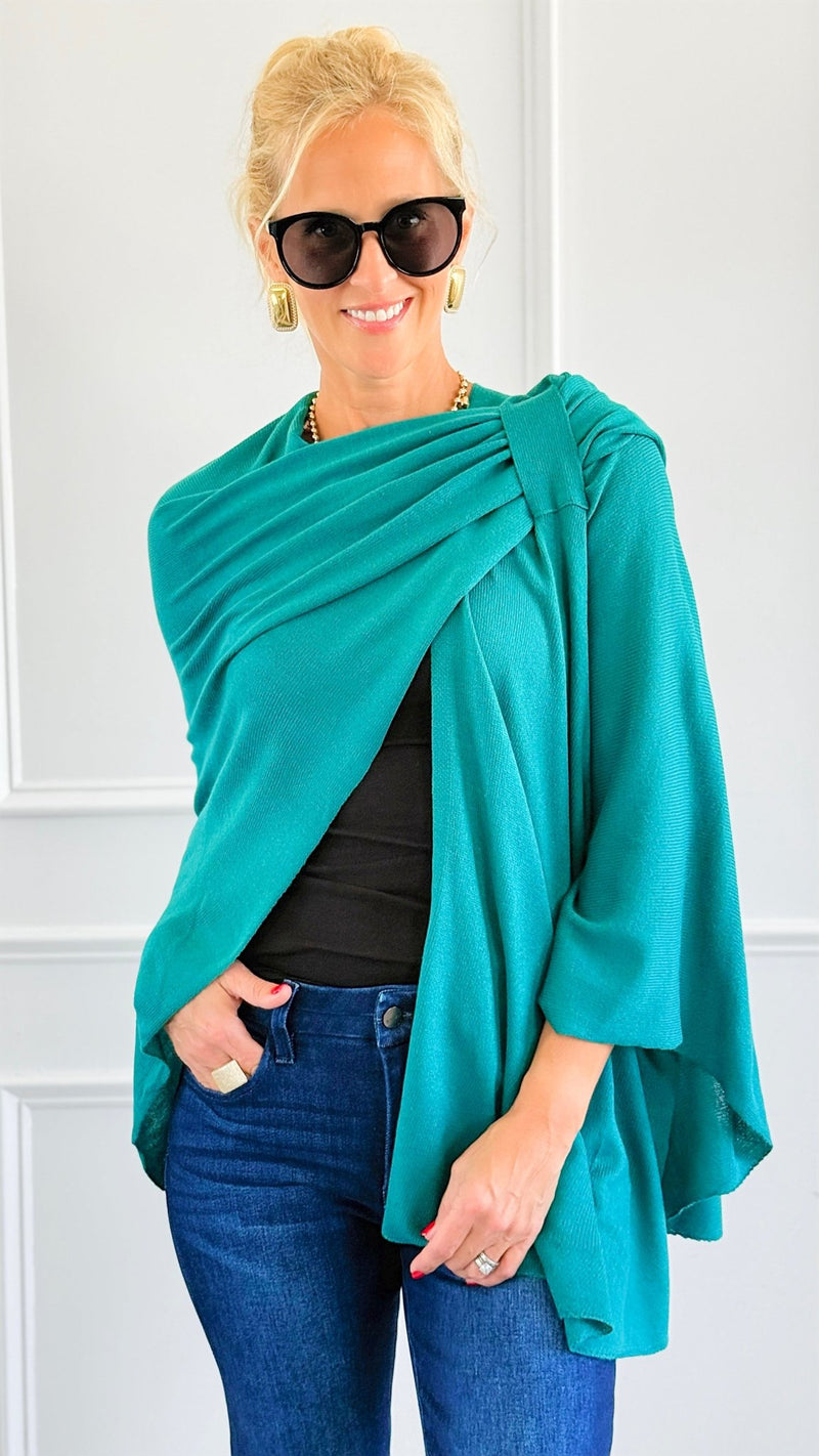 Brunch-Approved Wrap Poncho - Teal-150 Cardigans/Layers-NYW-Coastal Bloom Boutique, find the trendiest versions of the popular styles and looks Located in Indialantic, FL
