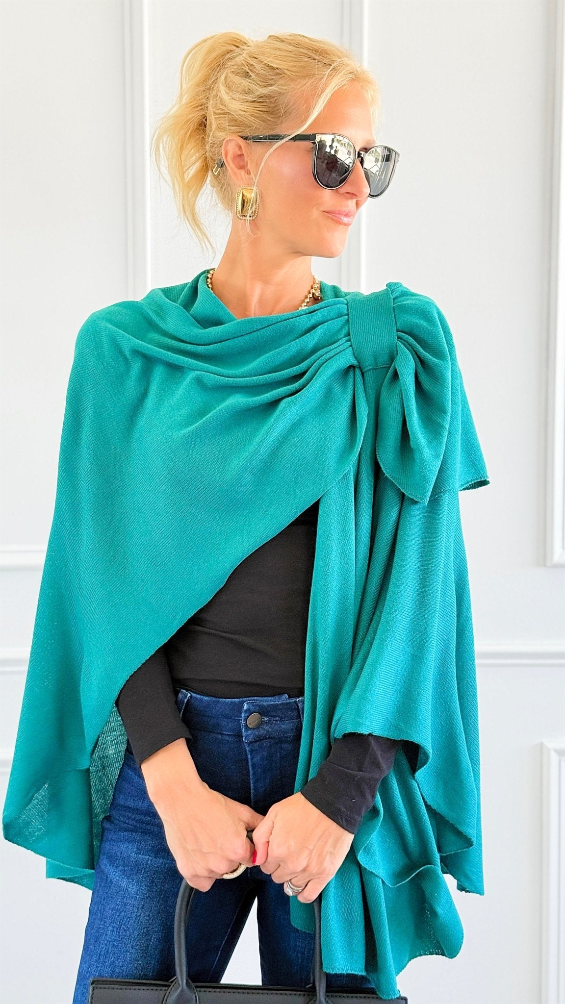 Brunch-Approved Wrap Poncho - Teal-150 Cardigans/Layers-NYW-Coastal Bloom Boutique, find the trendiest versions of the popular styles and looks Located in Indialantic, FL