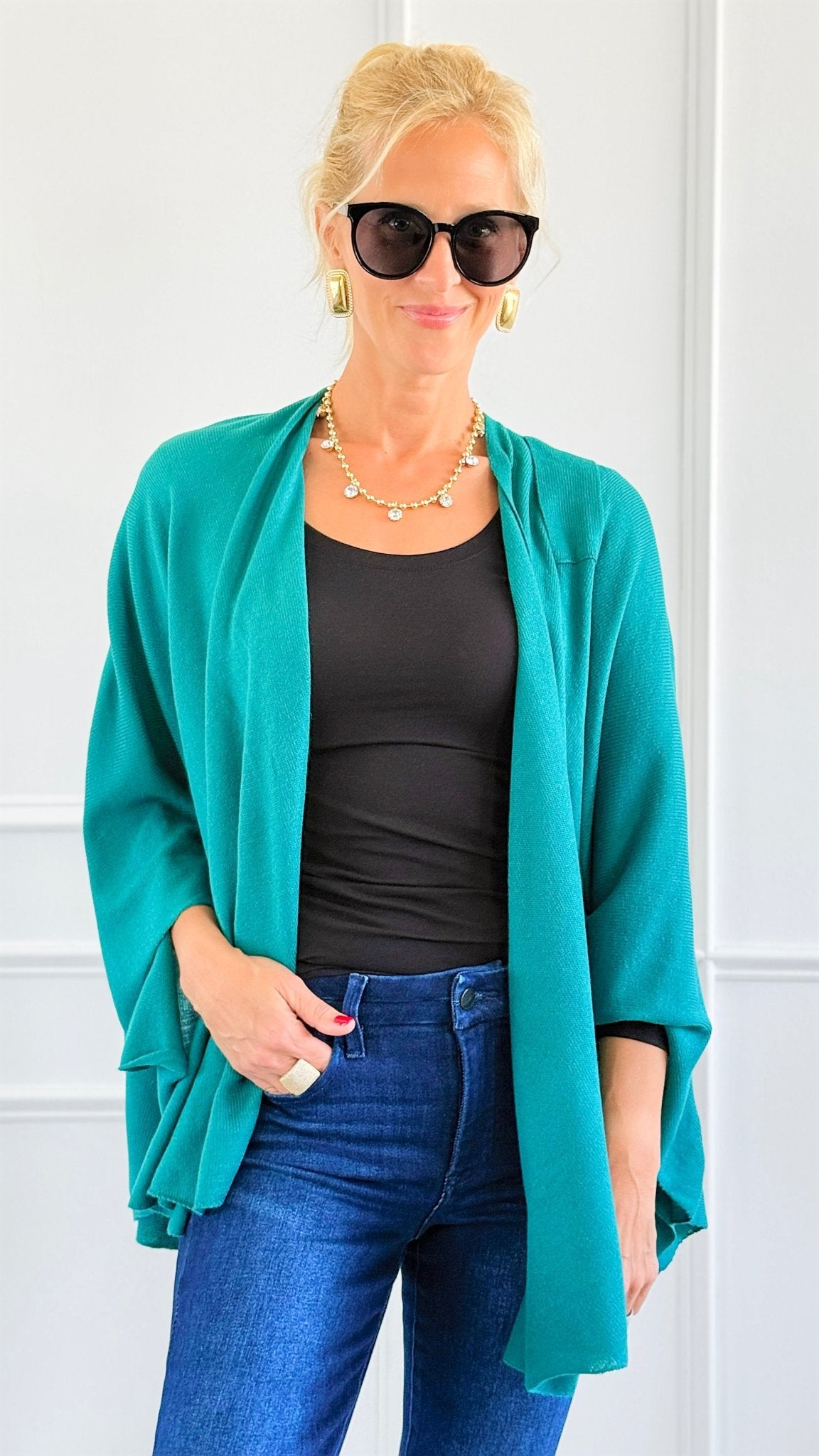 Brunch-Approved Wrap Poncho - Teal-150 Cardigans/Layers-NYW-Coastal Bloom Boutique, find the trendiest versions of the popular styles and looks Located in Indialantic, FL