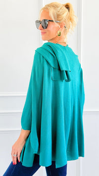 Brunch-Approved Wrap Poncho - Teal-150 Cardigans/Layers-NYW-Coastal Bloom Boutique, find the trendiest versions of the popular styles and looks Located in Indialantic, FL