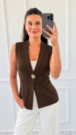 Buckle Front Vest - Brown
