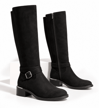 Buckle Riding Boots - Black