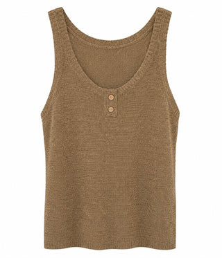Button Front Sweater Tank Top - Mocha