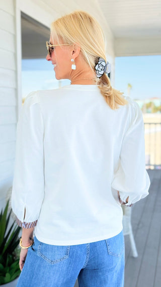 Button Trim Puff Sleeve Top