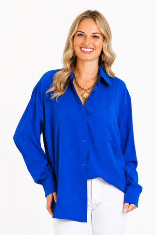 Relaxed Button Front Top -  Royal Blue