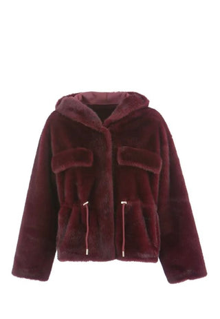 Cozy Cinch Italian Fur Jacket - Burgundy