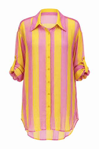 Cabana Stripe Italian Button Down- Pink Lemonade