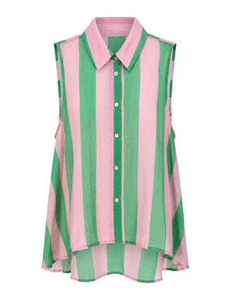 Cabana Stripe Sleeveless Italian Top- Green/Pink