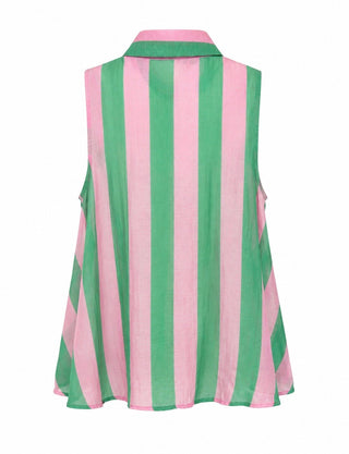 Cabana Stripe Sleeveless Italian Top- Green/Pink