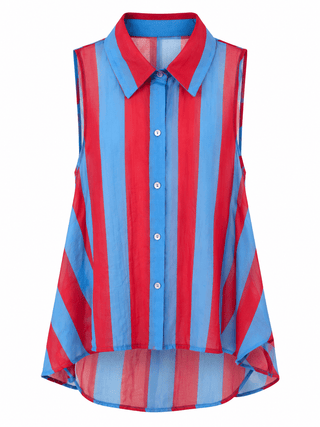 Cabana Stripe Sleeveless Italian Top- Red/Blue