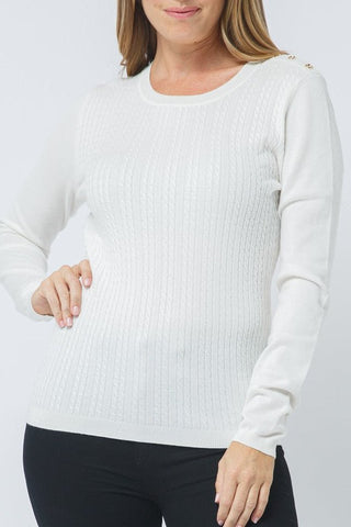 Cable Knit Crew Neck Sweater - Ivory