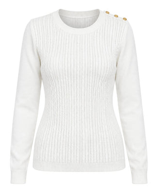 Cable Knit Crew Neck Sweater - Ivory