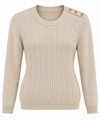 Cable Knit Crew Neck Sweater - Khaki