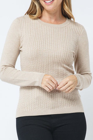 Cable Knit Crew Neck Sweater - Khaki