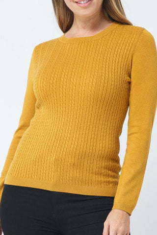 Cable Knit Crew Neck Sweater - Mustard