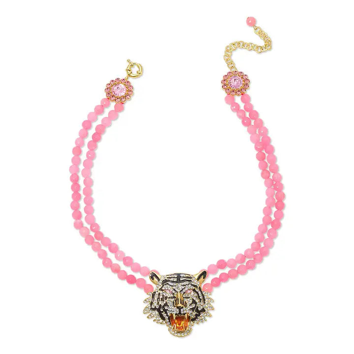 Pink Tiger Eye Statement Necklace-230 Jewelry-Eye Candy LA-Coastal Bloom Boutique, find the trendiest versions of the popular styles and looks Located in Indialantic, FL