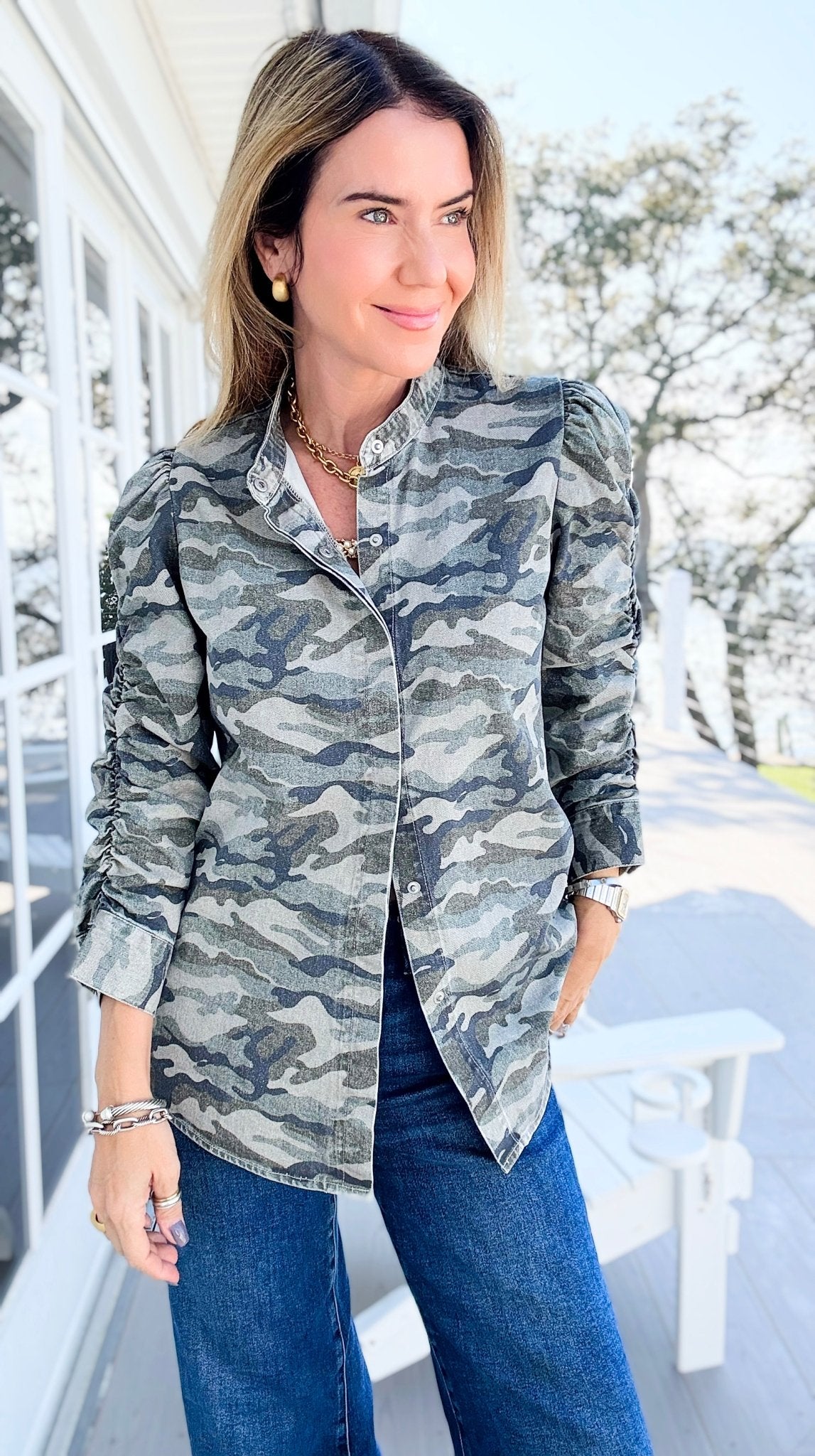 Camo Cinched Printed Jacket-160 Jackets-NoaBoa-Coastal Bloom Boutique, find the trendiest versions of the popular styles and looks Located in Indialantic, FL