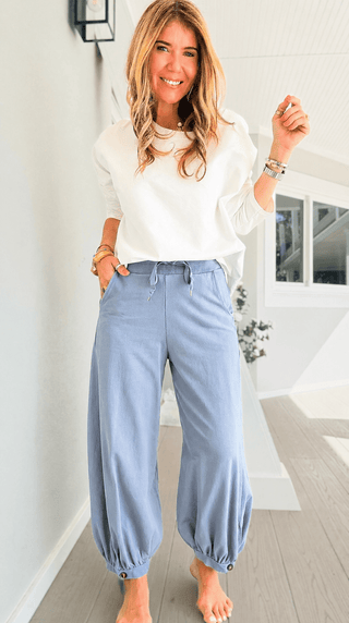 Cancelled Plans Italian Jogger Pant- Dusty Blue