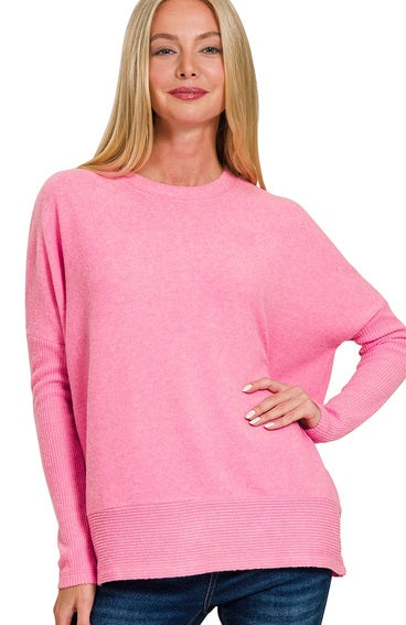 Brushed Melange Sweater - Candy Pink-130 Long Sleeve Tops-Zenana-Coastal Bloom Boutique, find the trendiest versions of the popular styles and looks Located in Indialantic, FL