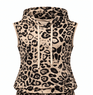 Cap Sleeve Leopard French Terry Hoodie