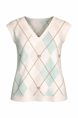 Cap Sleeve Milano Argyle Knit Italian Top - Blue