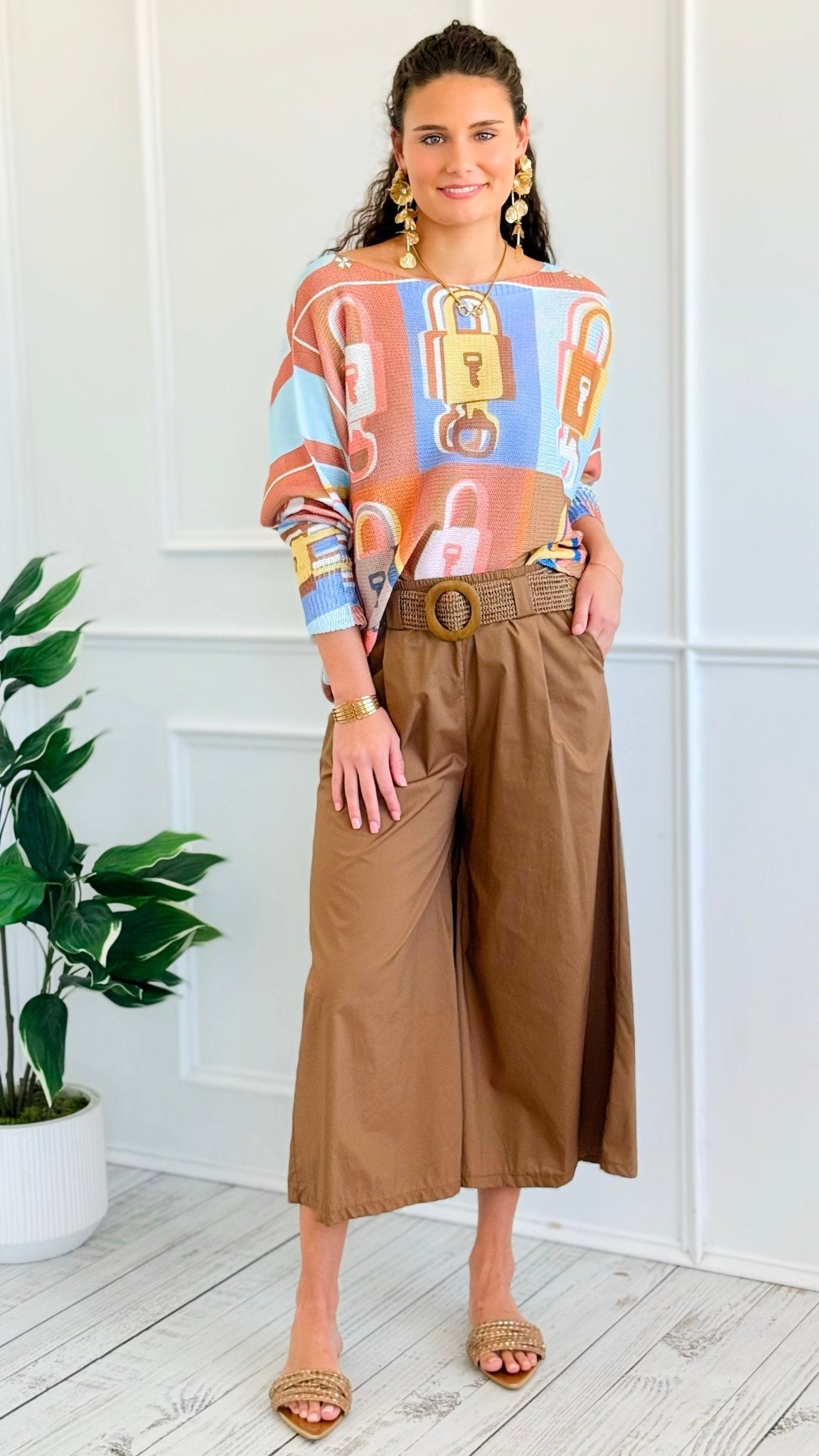 Capri Belted Italian Pant- Camel