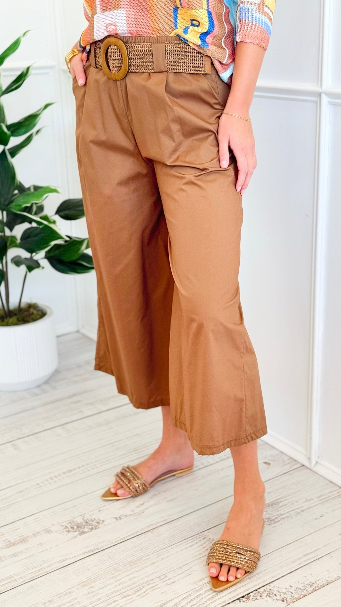 Capri Belted Italian Pant- Camel