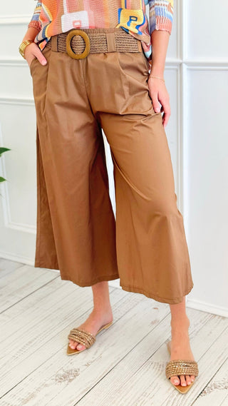 Capri Belted Italian Pant- Camel