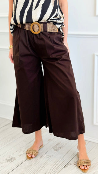 Capri Belted Italian Pant- Chocolate