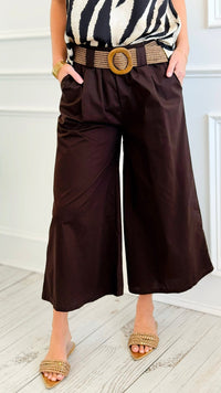 Capri Belted Italian Pant- Chocolate