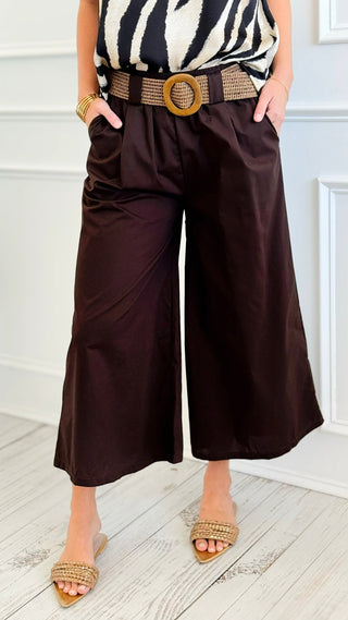 Capri Belted Italian Pant- Chocolate
