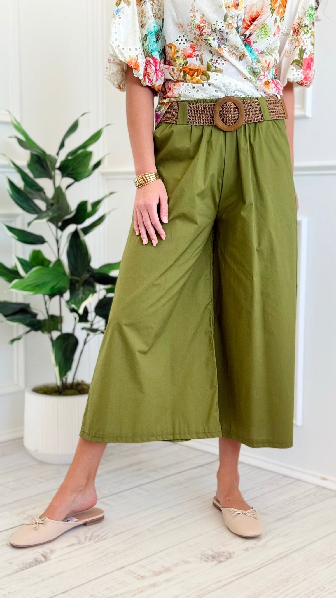 Capri Belted Italian Pant- Pistachio