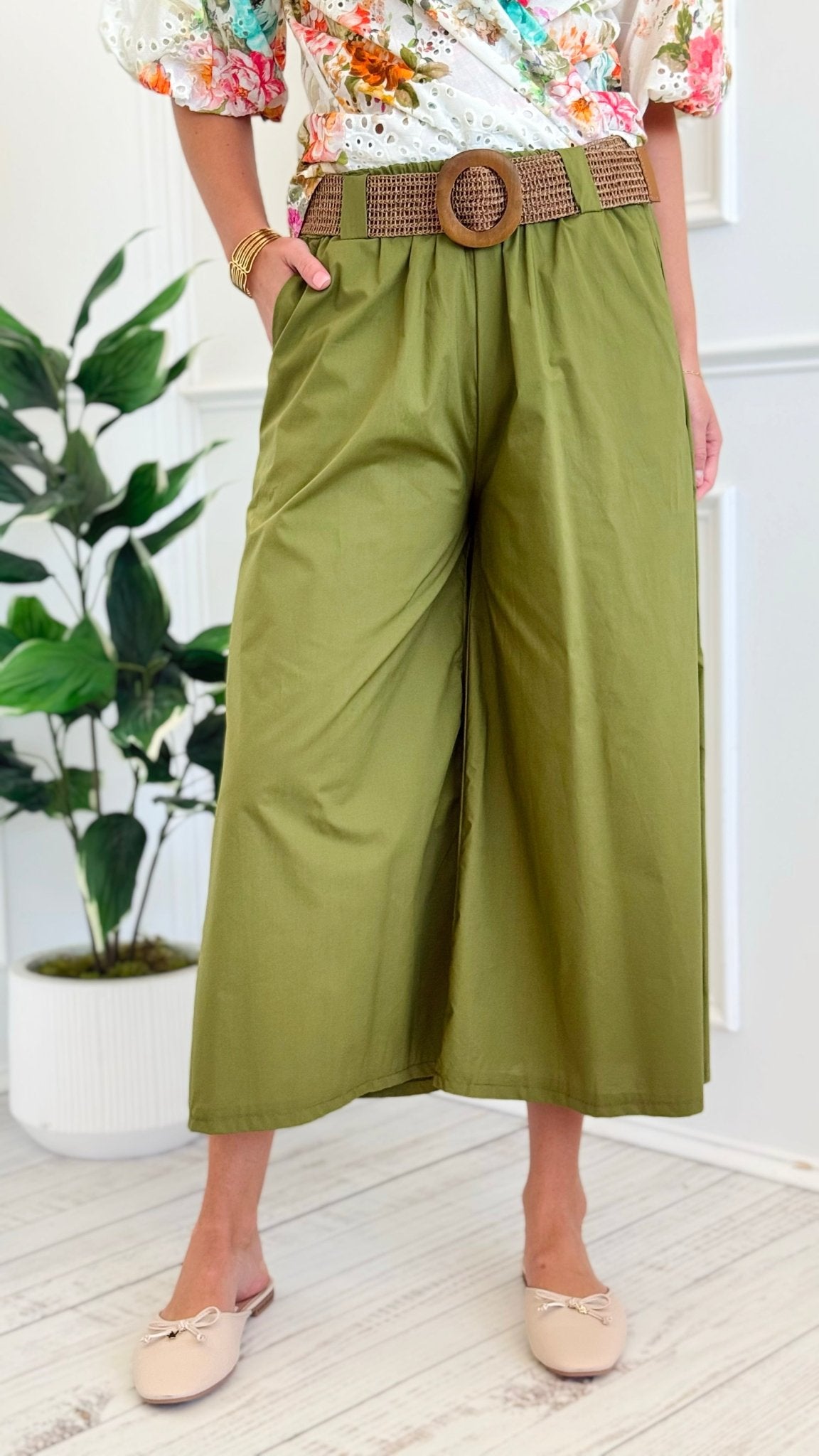 Capri Belted Italian Pant- Pistachio