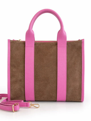 Capri Contrast Italian Suede Tote- Pink/Brown