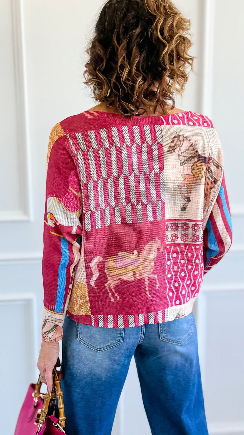Carousel Dreams Italian St Tropez Knit- Fuchsia-140 Sweaters-SORPRESA-Coastal Bloom Boutique, find the trendiest versions of the popular styles and looks Located in Indialantic, FL