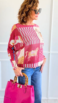 Carousel Dreams Italian St Tropez Knit- Fuchsia-140 Sweaters-SORPRESA-Coastal Bloom Boutique, find the trendiest versions of the popular styles and looks Located in Indialantic, FL