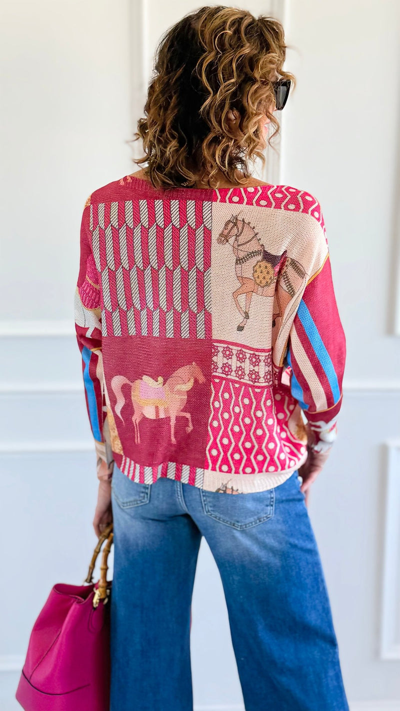 Carousel Dreams Italian St Tropez Knit- Fuchsia-140 Sweaters-SORPRESA-Coastal Bloom Boutique, find the trendiest versions of the popular styles and looks Located in Indialantic, FL
