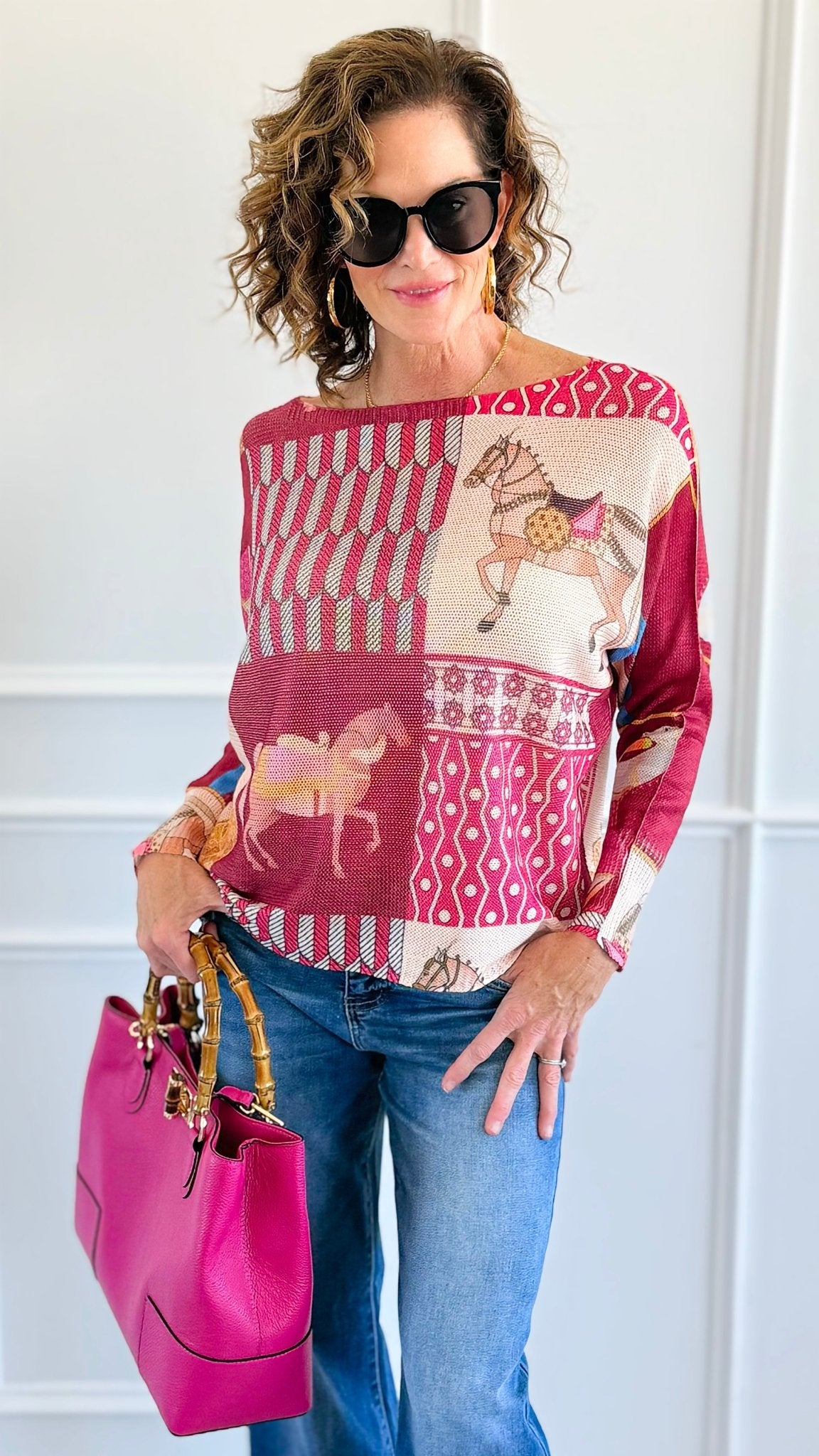 Carousel Dreams Italian St Tropez Knit- Fuchsia-140 Sweaters-SORPRESA-Coastal Bloom Boutique, find the trendiest versions of the popular styles and looks Located in Indialantic, FL