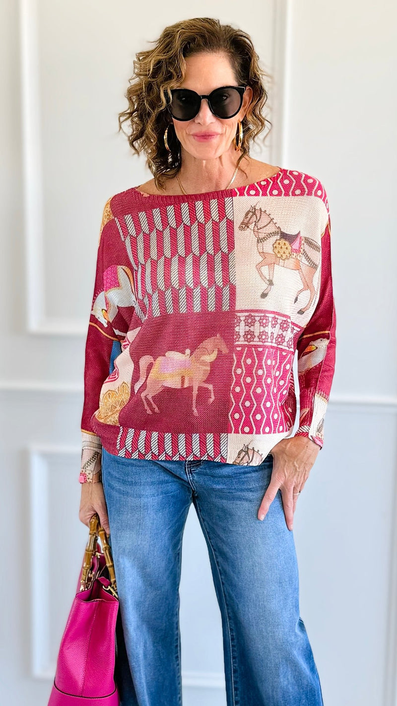 Carousel Dreams Italian St Tropez Knit- Fuchsia-140 Sweaters-SORPRESA-Coastal Bloom Boutique, find the trendiest versions of the popular styles and looks Located in Indialantic, FL